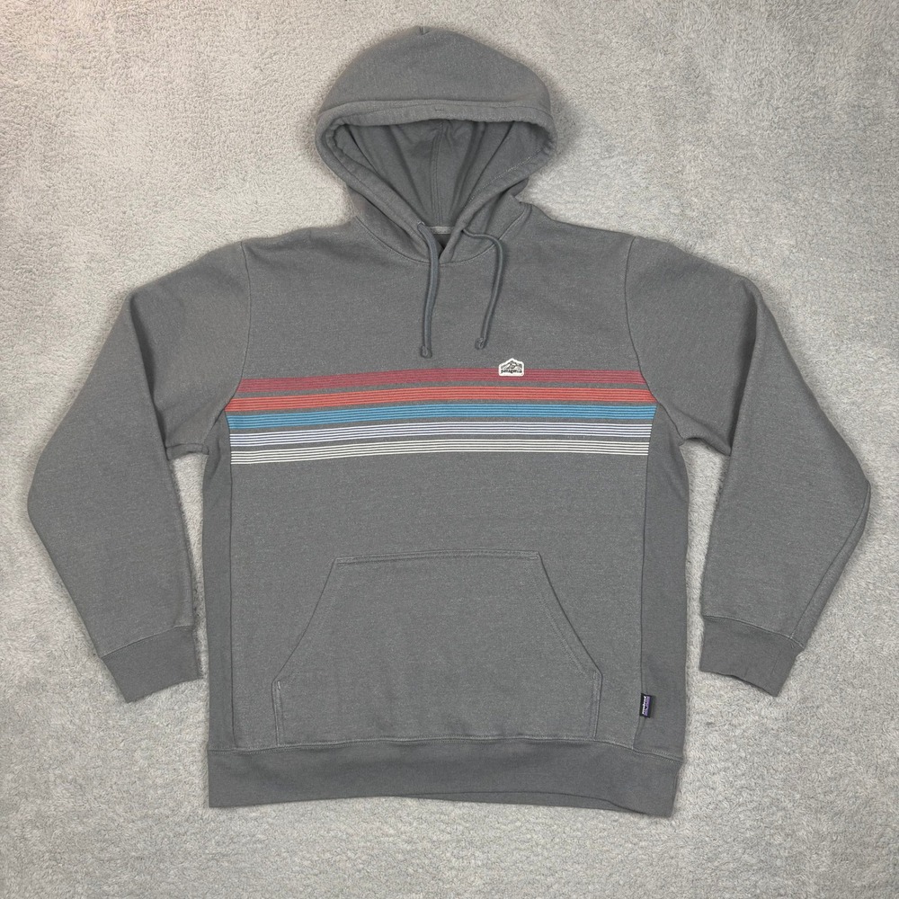 Patagonia Mens Uprisal Hoody Grey Striped Recycled Fleece Hoodie Large Regular
